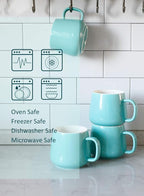 Teocera Ceramic Coffee Mug Set of 4-12 oz Coffee Mugs with Large Handles for Hot or Cold Drinks Like Latte, Cocoa, Tea or Juice - Smooth Ceramic, Dishwasher Safe, Turquoise