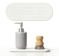 Razborci 2PCS Water Absorbing Stone Drying Tray Mat for Bathroom Sink & Kitchen Counter Faucet Organizer Decor, Quick Dry Dish Soap Dispenser Sponge Holder, Vanity Sink Caddy Coaster,White -10"*3.8"
