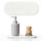 Razborci 2PCS Water Absorbing Stone Drying Tray Mat for Bathroom Sink & Kitchen Counter Faucet Organizer Decor, Quick Dry Dish Soap Dispenser Sponge Holder, Vanity Sink Caddy Coaster,White -10"*3.8"