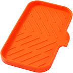 MicoYang Silicone Bathroom Soap Dishes with Drain Spout-Bathroom and Kitchen Sink Organizer,Sponge Holder,Dish Soap Tray,Perfect for Dispenser,Scrubber,Bottle,Cup on Sink or Counter-Orange 9.6"×5.3"