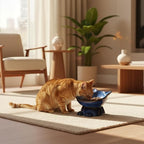 Nihow Slanted Elevated Cat Bowls: 6.25 Inch Ceramic Raised Cat Food Bowl for Protecting Pet's Spine - Microwave & Dishwasher Safe -Elegant Blue & Black (6.8 OZ /1 PC)