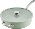 Circulon Halo with LaserDefense Ceramic Nonstick Saute Pan with Helper Handle and Lid, Made without PFAS, Compatible with All Stovetops, Dishwasher and Oven Safe, 5 Quart Multipurpose Pan - Sage