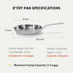 8 Inch Mini Stainless Steel Frying Pan - 5 Ply Stainless Clad Skillet with Aluminum Core, Durable and Even Heating, Professional Cookware for Induction, All Stoves, Oven and Dishwasher Safe