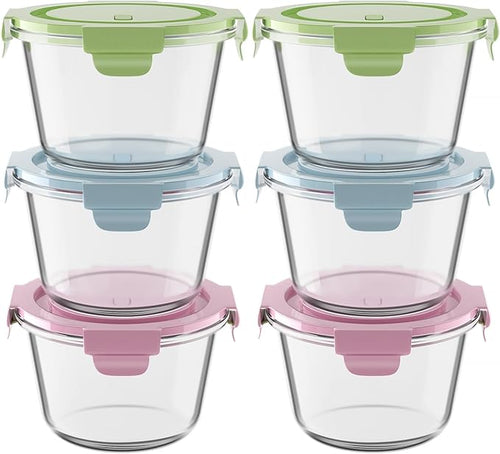 16oz Glass Meal Prep Containers with Lids, Airtight 2 Cup Glass Food Storage Containers Set, Heat-Resistant BPA-Free Container for Soup, Leftovers, Microwave, Oven, Dishwasher & Freezer Safe (6 Packs)