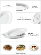 Kanwone Ceramic Large Serving Bowls, Oval Serving Platters for Entertaining, 13" Porcelain Serving Dishes for Dinner, Pasta, Salad, Turkey, Fruit, Bread, Appetizers, Microwave Safe, White, Set of 2