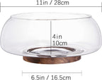 LiTY Large Glass Salad Bowl Set with Acacia Wood Base and Salad Serving Utensils, Salad Servers for Party, Fruits, Popcorn, Chips, Pasta, Kitchen Must-Have
