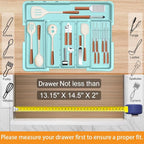 Homecor Utensil Drawer Organizer for Kitchen, Expandable Silverware Organizer Cooking Utensils Tray, Large Cutlery and Flatware Holder, Kitchen Tools & Gadgets Storage (Turquoise)