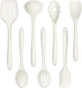 TeamFar Silicone Cooking Utensils Set, 7-Piece Heat Proof Kitchen Utensils Set, Kitchen Tools Spatula Turner Ladle Spoon Pasta Fork for Nonstick Cookware, Non-Toxic & Dishwasher Safe, White