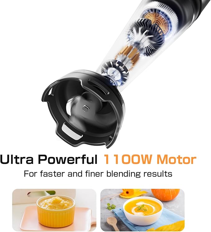 Immersion Blender Handheld 1100W - 3 in 1 Hand Blenders Set with Trigger Speed Control Emulsion Stick with Whisk and Milk Frother, Emulsifier for Kitchen for Soup, Smoothie, Puree