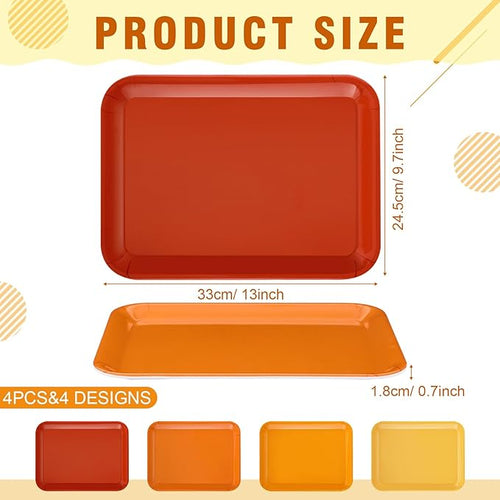 4 Pieces Fall Serving Trays Melamine Autumn Platters Reusable Rectangle Thanksgiving Party Trays for Fall Theme Party Food Dessert Serving Supplies, 13 x 9.7 inch