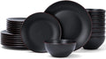 Famiware Venus Plates and Bowls Sets with Trim, 24 Pieces Stoneware Chip Resistant Dinnerware Dishes for 8, Matte Black - Microwave/Dishwasher Safe, Modern Minimalist, for Everyday Meals/Formal Dining