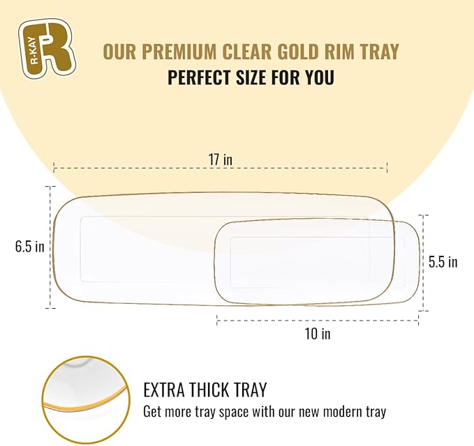 R-kay 4 Pack Clear Plastic Serving Trays - 10 by 5.5 in Heavy Duty Rectangular Platters for Party, Food, and Desserts