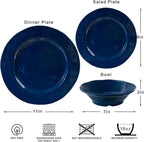 LEHAHA Blue 18-Piece Dinnerware Place Setting, Melamine Dishes for Indoor and Outdoor Dining, BPA Free, Reusable, Lightweight, Dishwasher Safe, Not Microwaveable