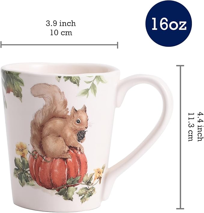 Bico Woodland Critters Ceramic Mugs, Set of 4, for Coffee, Tea, Drinks, Microwave & Dishwasher Safe