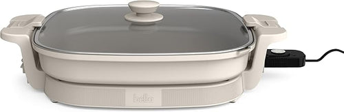 bella Make & Take XL Electric Skillet, Fits-anywhere™ kitchenware, EverGood™ Ceramic Coating, Adjustable Temperature & Dishwasher-Safe Tempered Glass Lid, Cast Aluminum Base, 1200 Watt, Oatmilk