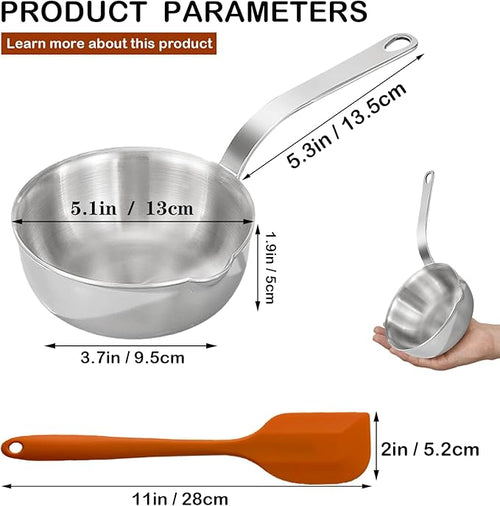 5.1-Inch Small Skillet, 304 Stainless Steel Omelet Pan, Sauce Pan Mini Skillet for Egg Frying Pan, Butter Warmer Small Pot Cooking with 11" Scraper,Orange