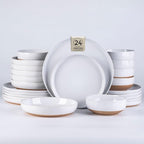 AmorArc Ceramic Dinnerware Sets with Pasta Bowls for 6, Handpainted Plates and Bowls Set with Rustic Terracotta Underside, Scratch Resistant Dishes Set, Dishwasher & Microwave Safe, 24 Pcs