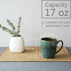 Bosmarlin Ceramic Coffee Mug Set of 4, 17 Oz, Coffee Cups with Big Handle, Microwave Safe, Unique Reactive Glaze (Blue)