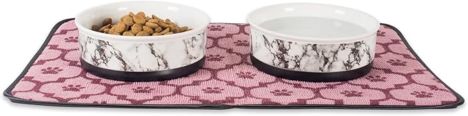 Bone Dry Pet Bowl Collection Ceramic Set, Large, Marble, 2 Count, White