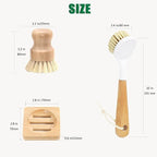 Wooden Dish Brush, Natural Bristle Dish Brushes with Handle, Wooden Handle Soft Scrubber Kitchen Brush for Dishes and Vegetables