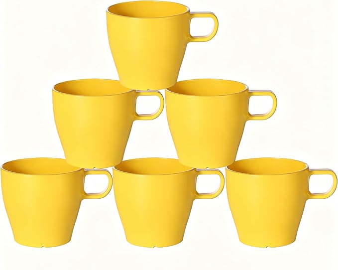 10 oz Coffee cups Eco-Friendly, Shatter-Resistant Mug with Hanging Ears | Thickened Porcelain-Like Material | Suitable for Both Commercial and Home use(6-pack) (Yellow)
