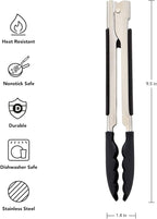 KitchenAid Silicone Tipped Side Locking Tongs, Black, 9 Inch
