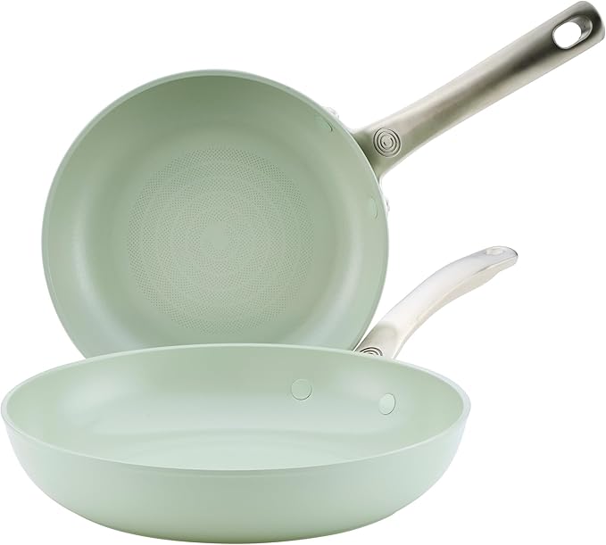 Circulon Halo with LaserDefense Ceramic Nonstick 2-Piece Skillet Set/Frying Pans, Made without PFAS, Compatible with All Stovetops, Dishwasher and Oven Safe, 8 Inch and 10 Inch Open Fry Pans - Sage