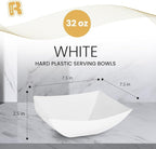 R-kay 6 Pack Square Plastic Serving Bowls - White Plastic bowls 32 Oz - White Salad Bowls Large Serving, Premium Heavy Duty For Weddings Catering And Birthday parties