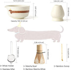 Matcha Set with Dog Pattern, Japanese Matcha Whisk Set Includes Matcha Bowl with Spout, Whisk Holder, Bamboo Whisk and Scoop, Matcha Sifter, 17 oz Ceramic Matcha Kit for Tea Lovers (Beige)