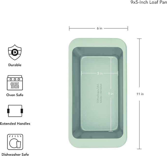 KitchenAid 9x5in Nonstick Aluminized Steel Loaf Pan, Pistachio (Pack of 6)