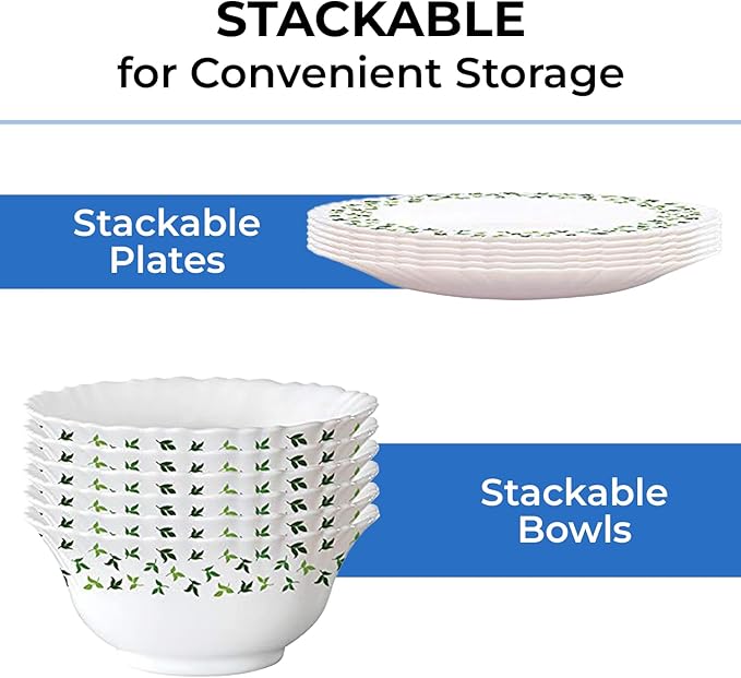 Borosil Gourmet Dinnerware Set For 6, 35 Pieces, White Dinner Plates and Bowls Sets, Chip Resistant Tempered Opal Glass, Stain Resistant, Dishwasher & Microwave Safe Dinner Set For Gifting, Serves 6