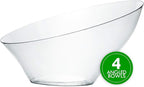 PLASTICPRO Disposable Angled Plastic Bowls Round Large Serving Bowl, Elegant for Party's, Snack, or Salad Bowl, Clear Pack of 4