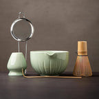 TANG PIN Matcha Set - Match Bowl and Whisk, 15 OZ, Matcha Scoop | Matcha Whisk Stand (Chasen Holder) - 5pc Perfect Matcha Kit for Matcha Tea Ceremony (Green)