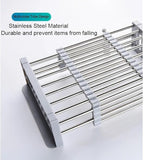 Adjustable Dish Drying Rack with Stainless Steel Drain Basket Over-The-Sink - Portable & Telescopic Space-Saving Solution for Fruit Vegetable
