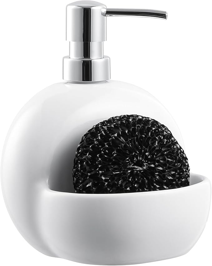 RQYIXI Soap Dispenser with Sponge Holder Ceramic Hand and Dish Soap Dispenser 25oz for Kitchen Bathroom