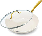 GreenPan Swift 12" Ceramic Nonstick Frying Pan Skillet with Lid, PFAS & PFOA-Free Healthy Cooking, Gold Stainless Steel Handle, Versatile Cooking Essentials, Dishwasher & Oven Safe, Cream
