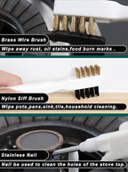 Kitchen Stove Cleaning Brush + Scraper Tool Set, Brass Wire Brushes for Range Hood Grease Grime, Rust Cleaner Heavy Duty Stainless Steel Putty Scraper for Gas Burners Cooktop Pot Pan