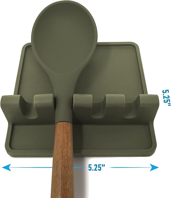Zulay Kitchen Silicone Utensil Rest with Drip Pad for Multiple Utensils - BPA-Free, Heat-Resistant Spoon Rest & Spoon Holder for Stove Top - Kitchen Utensil Holder for Ladles & Tongs - Olive Green