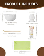 ZENS Matcha Whisk Set, 5pcs Matcha Kit Set Includes Ceramic Bowl, Bamboo Whisk and Chasen Holder, Scoop & Tea Mat，Matcha Tea ceremony Gift for Matcha Lovers, White