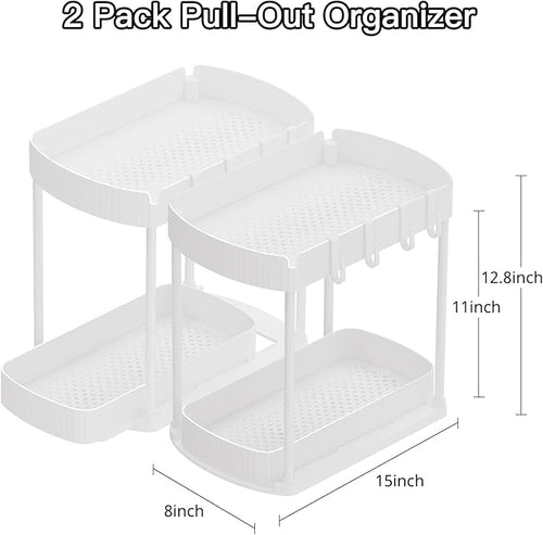 2 Pack Multi-Purpose Pull-Out Storage Organizers, Under Sink & Cabinet Storage, 12.8 Inch, White