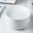 Selamica Porcelain 8.6 inch Salad Pasta Bowls, 34 OZ Bowls Plates, Wide and Shallow Serving bowls, Microwave & Dishwasher Safe, Sturdy & Stackable, Set of 6(White)