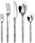 20 Pieces Bamboo Flatware Set Silverware Set Service for 4 Stainless Steel Fine Vintage Flatware Cutlery Set with Bamboo Design Handle Forged Restaurant Hotel Party Wedding Housewarming Gift Polished