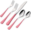 20-Pieces Pink Silverware Sets for 4,Pink Handle Stainless Steel Cutlery Set, Include Forks Spoons and Knives Set, Dishwasher Safe Utensil Sets for Home Restaurant