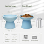 CEEFU 2 Elevated Ceramic Cat Bowls Extra Wide for Food & Water – Whisker Fatigue Shallow Food Dish, Lead & Cadmium-Free, Raised Height for Cats, Blue