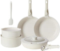 NEWBULIG 12-Piece Pots and Pans Set, Nonstick Cookware Set with Detachable Handle, Non toxic Induction Kitchen Cooking Set, Dishwasher ＆ Oven Safe, RV Friendly, Beige