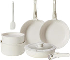 NEWBULIG 12-Piece Pots and Pans Set, Nonstick Cookware Set with Detachable Handle, Non toxic Induction Kitchen Cooking Set with Frying Pans Set, Dishwasher ＆ Oven Safe, RV Friendly, Beige