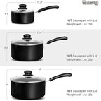 MICHELANGELO Nonstick Saucepan with Lid, Ceramic Sauce Pan Sets, Easy to Clean Sauce Pans, Multi-Purpose Cooking Pots, 1QT, Black