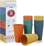Homienly Reusable Plastic Cups - Wheat Straw Unbreakable Drinking Glasses & Water Glasses | Multi-Color Stackable Plastic Cups, Dishwasher Safe | Glassware & Cup Sets for Kitchen (20 oz 8-Pack)