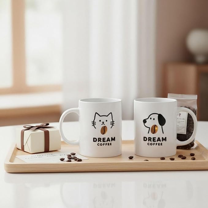 Valentine's Day Mug Gift, Ceramic Mugs Set, Porcelain Coffee Cups with Hot Chocolate Powder & English Breakfast Tea Set as Wedding & Engagement Gift for Women&Men