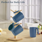 Wrova 16oz Wheat Straw Cups with handles set of 6-Plastic Cups Reusable-Unbreakable Kids Mugs-Dishwasher Safe & Microwave Safe-Ideal Plastic Mugs for Tea,Coffee,Camping,RV-Navy Blue